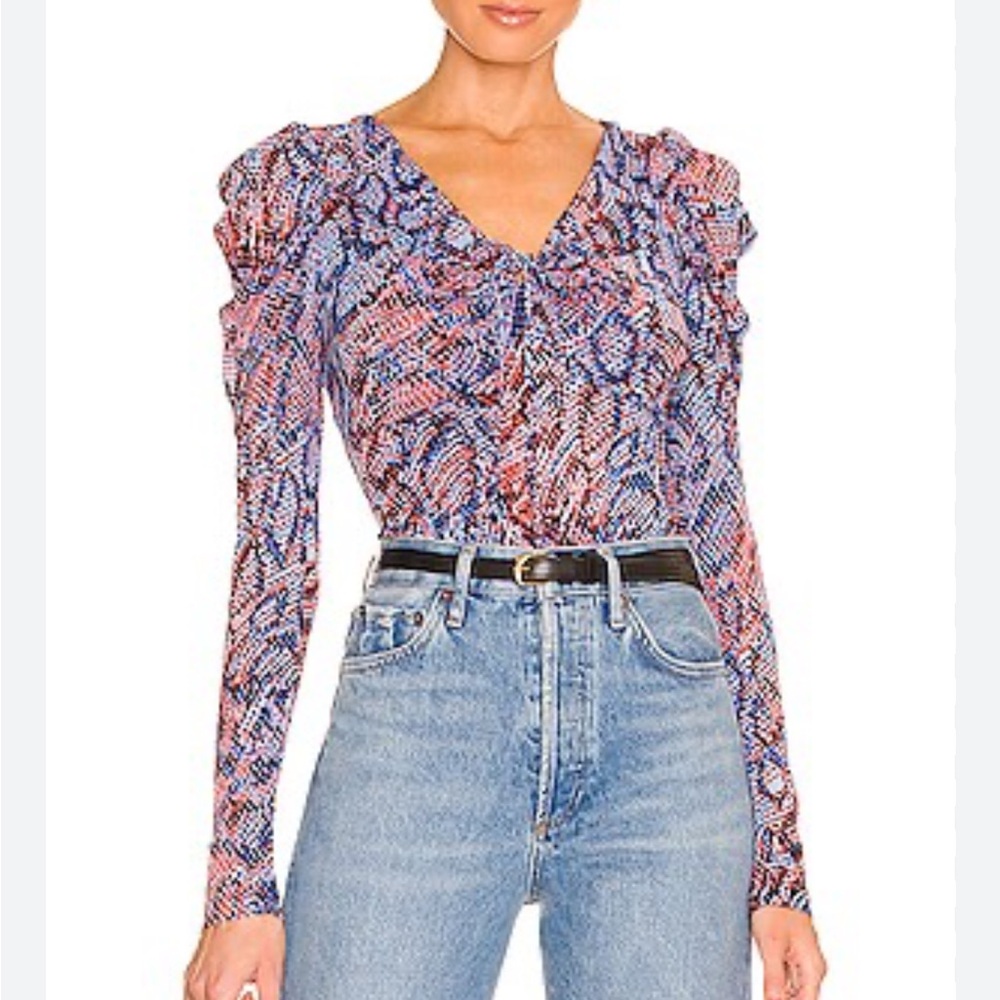 Diane Von Furstenberg Roland Top Size M Leopard Fish Blue Pink Revolve Fall